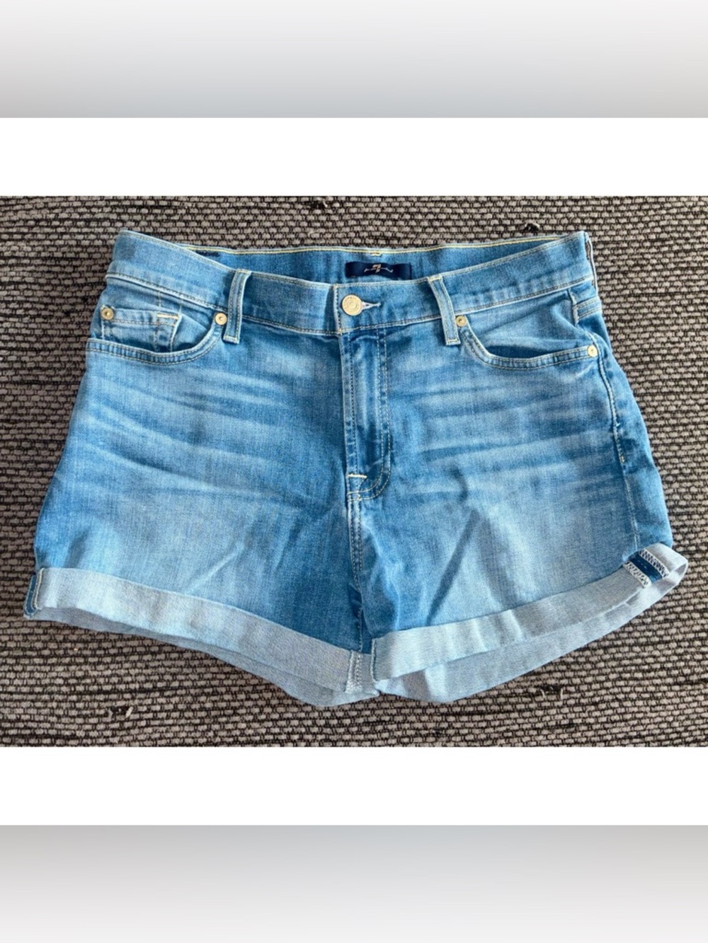 7 For All Mankind Light-wash Denim Cuffed Shorts, Sz 28